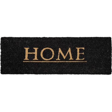 Paillasson 26 x 75 cm, motif texte graphique en relief, noir et beige, antistatique, fibres naturelles tissées