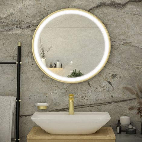 RAK Picture Brushed Gold 800mm x 800mm Round Illuminated LED Mirror - RAKPICRNBG5002 (1/2)