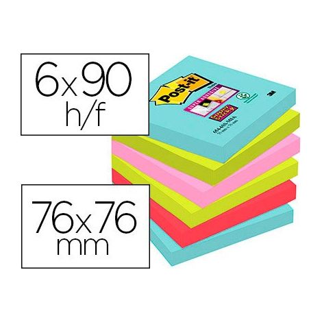 Miami Post-it Super Sticky Notes 76 x 76 mm [Pack de 6]