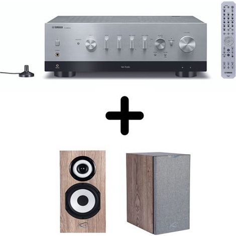 Amplificateur Hi-Fi Yamaha R-N800A Argent + une paire d'enceintes bibliothèque Cabasse Minorca MC40 Chêne