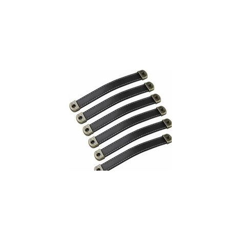 Set di 6 maniglie in pelle, maniglie vintage per mobili in pelle – maniglie per armadi, maniglie in pelle per mobili da cucina, nere, interasse fori 160 mm. (1/5)