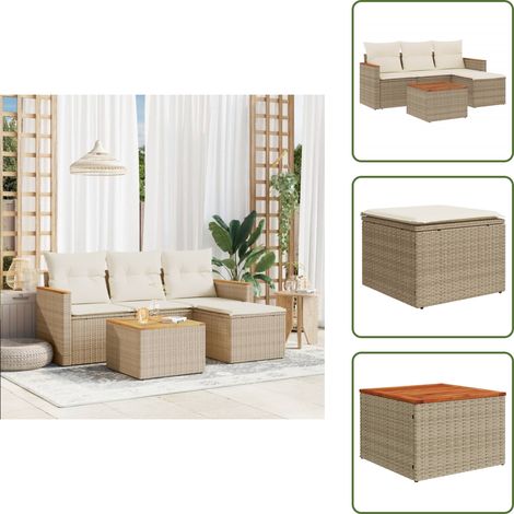 Salon de jardin avec coussins 5 pcs beige résine tressée - Ensemble Salon De Jardin - Mobilier Extérieur - Jardin Design - Chaise Lounge - Set Salon (1/5)