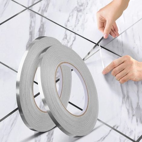 SABIR Selbstklebendes Fliesen-Dekorband, wasserfestes Fugenband, für Böden, Wände, Decken, Türen und Fenster, Heimdekoration (2 (0,5 cm x 50 m), Silber) (1/5)