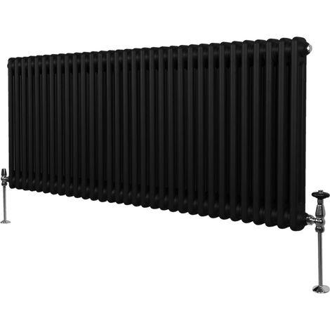 Radiador Tradicional Horizontal de 2 columnas 600mm x 1462mm  Negro Mate  Acero  Montado en pared  Kit de fijación y soportes  + Cepillo de limpieza GRATIS  Calefacción estufa calefactor