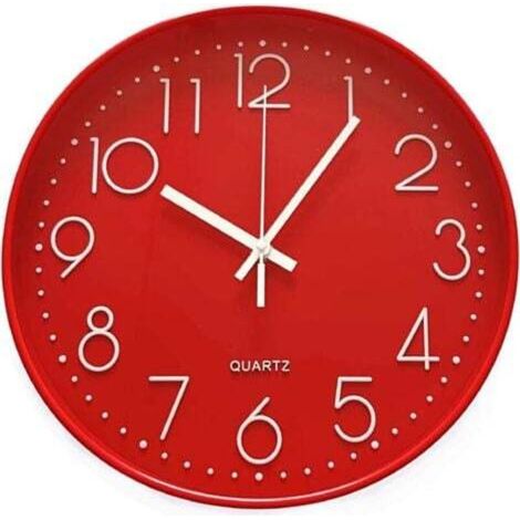 Wanduhr 30cm Rund leise Modern Quarz Wanduhr ohne Ticken für Schlafzimmer Wohnzimmer Büro Klassenzimmer, Rot