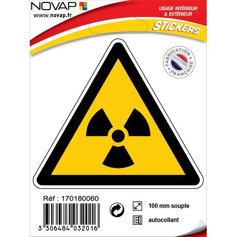 Panneau Danger matières radioactives ou radiations ionisantes - Adhésif Triangle 100mm - 4032016