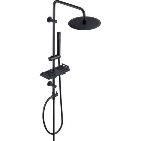 Görbach Colonna Doccia Acciaio Inox senza Miscelatore, Colonna Doccia idromassaggio con Asta Doccia Regolabili e Mensola, Set Doccia a Pioggia con Soffione 20 cm Nero (1/5)