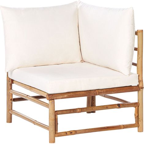 Fauteuil de Jardin d'Angle en Bambou avec Coussin Extérieur sans Accoudoirs Blanc Cassé Cerreto (1/5)