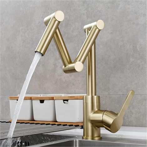 Robinet de Remplissage de Pot Cuivre Pliant Cuisine Robinet lavabo lavabo rétractable Robinet Robinet Chaud et Froid Assis Robinet Rotatif Universel Robinet Pliant (Size : Brushed Gold) (1/5)