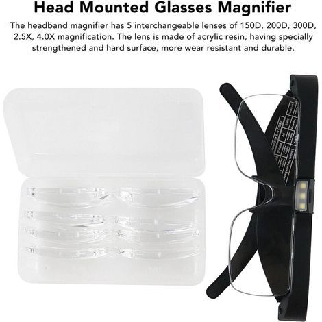 Loupes montées sur la tête avec 5 lentilles, 3 lumières LED, 2 vitesses réglables Loupe serre-tête 3,7 V,DUBUNS (1/3)