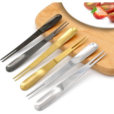 Ensemble de 6 fourchettes à dessert pour enfants en acier inoxydable, fourchettes à fruits à double usage (1/5)