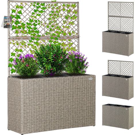 Casaria Macetero con Enrejado Rectangular Poliratán 3 Macetas Internas Extraíbles Drenaje de Agua Jardinera Interior Exterior Crema (1/8)