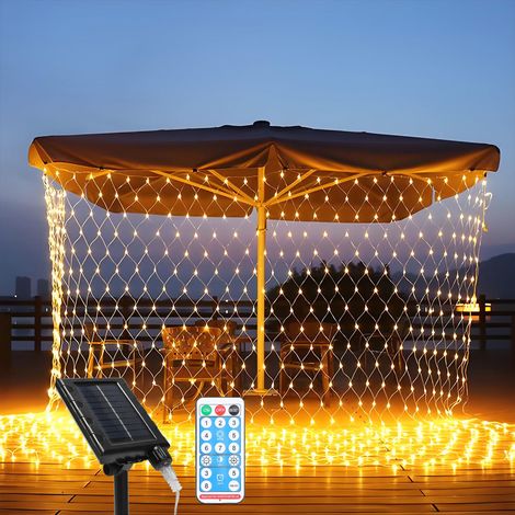 Randaco Rete luminosa solare Catena luminosa con 8 modalità Tenda luminosa natalizia all'interno all'esterno 2x2M Bianco caldo