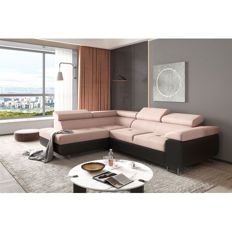 Ecksofa Sofa JADE Stoff Soft / Monolith Schwarz-Beige mit Schlaffunktion Ottomane Links (1/2)