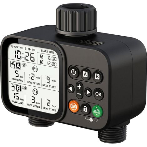 Digitale Bewässerungsuhr mit 2 Zonen – 8 programmierbare Bewässerungssteuerung mit automatischer Regenverzögerung und 8,4 cm LCD-Display – Perfekt für den Garten – 8,4 cm (1/5)