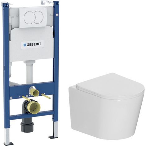 Geberit – Pack WC suspendu sans bride 53,5 cm – Abattant SoftClose Ceramia – Cuvette Rimless – GEBCE14WT05FR