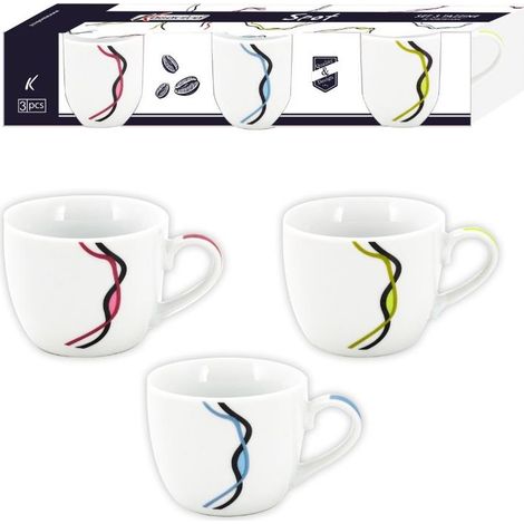 Set 3 Tazze Tazzine in Ceramica Caffè Color Spot Blu Rosso e Verde (1/2)