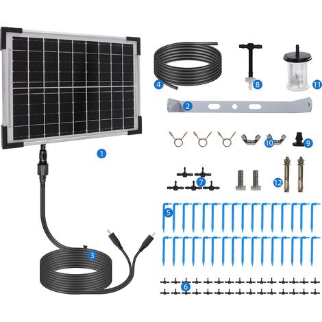Ortviai Arrosage goutte à goutte solaire automatique BSV-IC009 avec batterie 2200 mAh, 30 pots, 7 modes programmables, étanche IP65