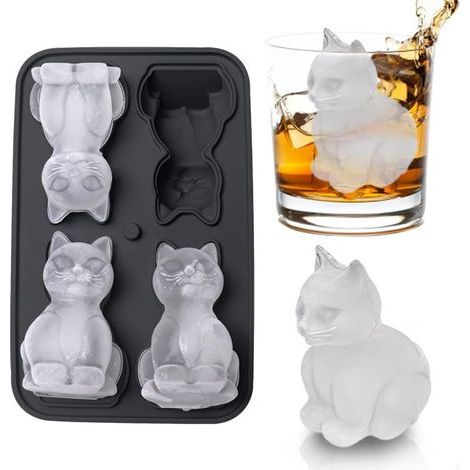 3D-Eiswürfelform in Katzenform mit Trichter für Cocktails, Bourbon, Brandy, Silikon, schwarz (1/5)