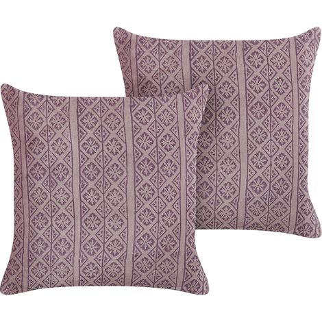 Set of 2 Decorative Cushions SILYBUM Velvet 45 x 45 cm Pink Geometric Pattern