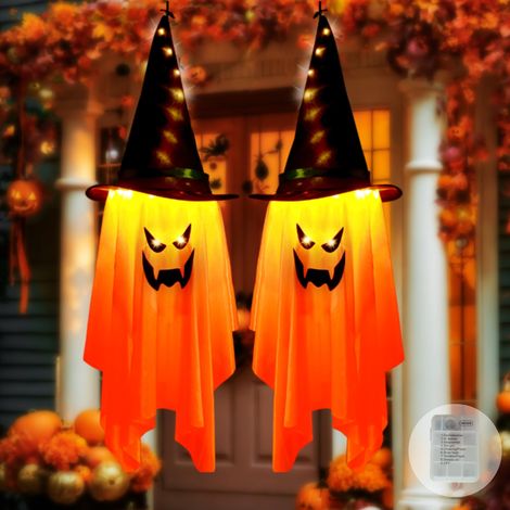 Deco Halloween Fantome 2 Pièces Sorcière Fantôme Suspendu Orange (1/5)