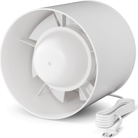 Ventilateur tubulaire 100 mm - Silencieux - 130 m³/h - Pour salle de bain, WC, cuisine, serre, tente, garage - Blanc - 100 mm - Avec prise de 1,5 m(4 inch) (1/5)