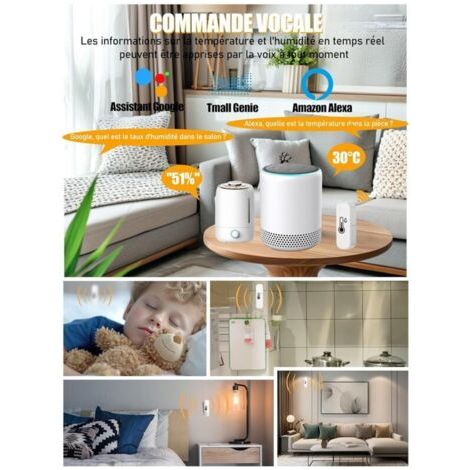 Thermomètre Hygromètre Wifi pour surveillance de la température et de l'humidité intérieure et extérieure, fonctionne avec l'application Smart Life/Tuya, compatible avec Google Home, Alexa, 4 pièces (1/3)