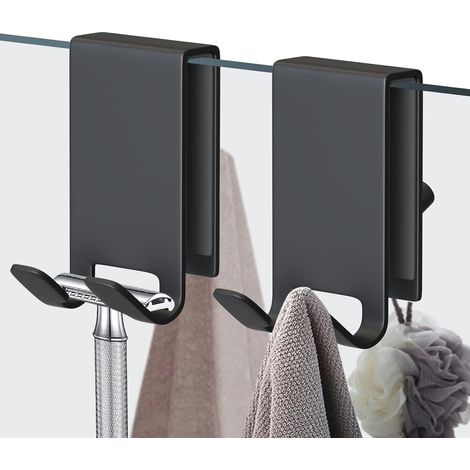 Duschtürhaken, robuste Edelstahlhaken, geeignet für Bademäntel und Handtücher, kein Bohren oder Kleben erforderlich, 2er-Pack, schwarz. (1/5)