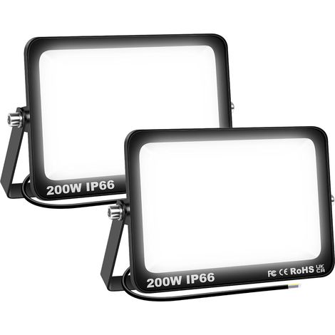 2 Pièces 200W Projecteurs LED Extérieur,20000lm Eclairage de Sécurité Spot LED Extérieur,6000K Blanc étanche Lumineuse Lampe pour Entrepôt Garage Jardin Stade Arrière-cour,175V-260V IP66 (1/5)
