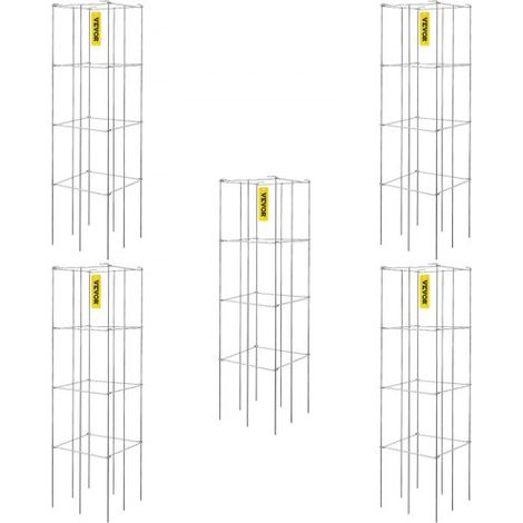 Tomatenkäfige, 30 x 30 x 117 cm, 5er-Set quadratische Pflanzenstützkäfige, robuste, silberne Tomatentürme aus PVC-beschichtetem Stahl zum Klettern von Gemüse, Pflanzen, Blumen und Früchten (1/5)