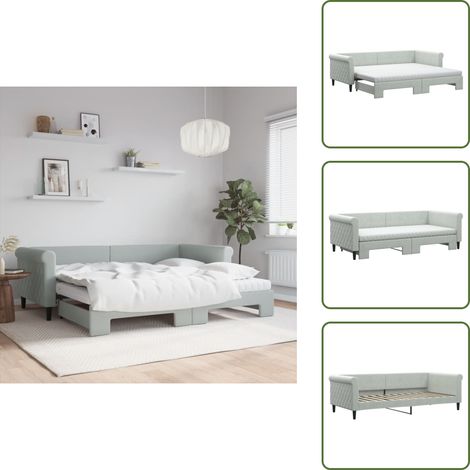 The Living Store Tagesbett Ausziehbar mit Matratzen Hellgrau 90x200 cm Samt - Sofa - Schlafsofa - Gästebett - Tagesbett - Doppelbett (1/5)
