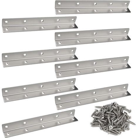 8-teiliger L-förmiger Winkelverbinder 275 x 25 x 25 mm, silberfarben, L-förmiger 90°-Winkel aus Edelstahl mit 80 Schrauben, Winkelbefestigung für Verstärkungen, Reparaturen, Schränke und Möbel (1/5)