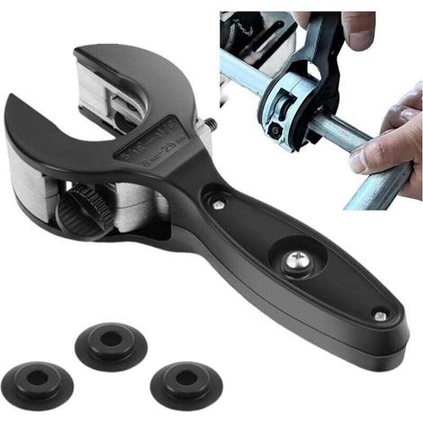 Coupe-tubes à cliquet avec 3 disques de coupe de rechange, coupe-tubes en cuivre, coupe-tubes de précision, convient aux tubes en acier inoxydable et en cuivre, taille de coupe de 8 à 29 mm. (1/4)