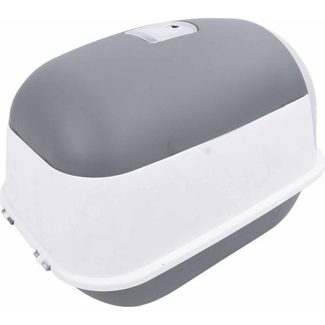 Bac à litière fermé en plastique, extra large, anti-odeurs, facile à nettoyer, avec pelle intégrée, gris, pour chats d'intérieur (1/5)