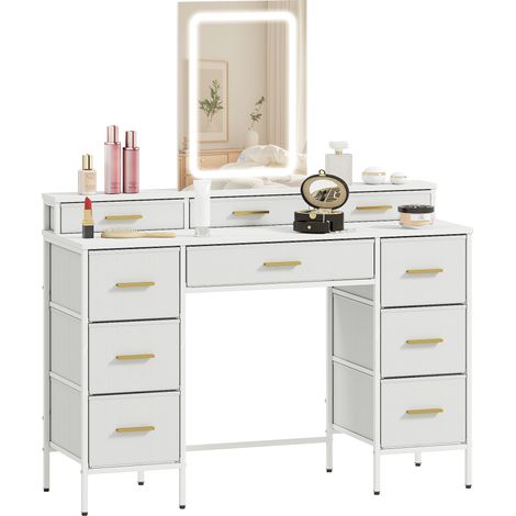 HOMCOM Dressing Table with LED Lighting Mirror and 10 Drawers, White