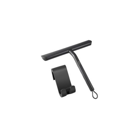 Raclette de douche silicone 21 cm noir sans traces support crochet pour vitres voiture miroirs surfaces lisses nettoyage facile
