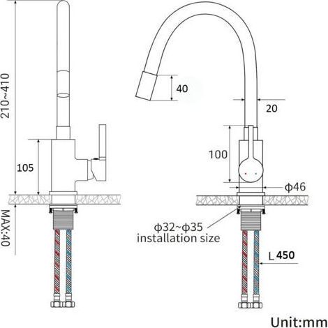Mitigeur Évier avec Bec Flexible ,Robinet de Cuisine, Mitigeur Chaud et Froid à Poignée Unique, Cuisine Mitigeur Flexible Rotative à 360°, Noir (1/5)