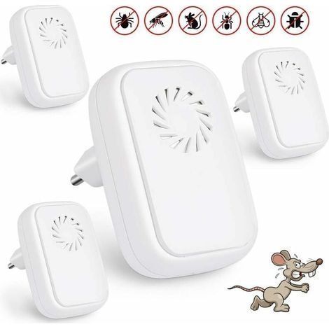 Lot de 4 répulsifs à ultrasons anti-moustiques à ultrasons répulsifs pour reptiles insectes électrique, ultrasons pour insectes d'intérieur, anti-moustiques, cafards, puces (1/3)