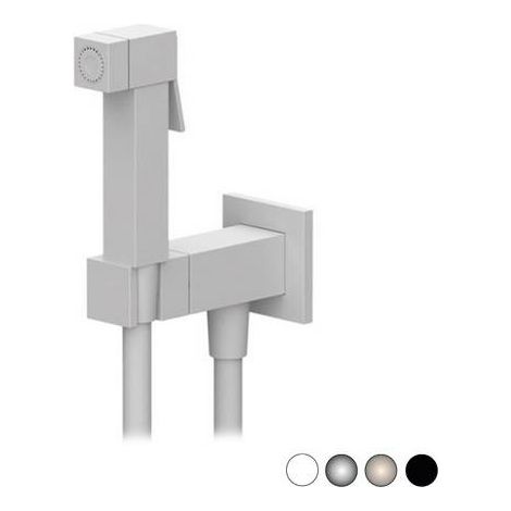 Miscelatore shut-off quadrato con cartuccia progressiva: Apertura su acqua fredda e passaggio ad acqua progressivamente calda tramite rotazione di un unica maniglia. Comprensivo di doccetta shut-off e