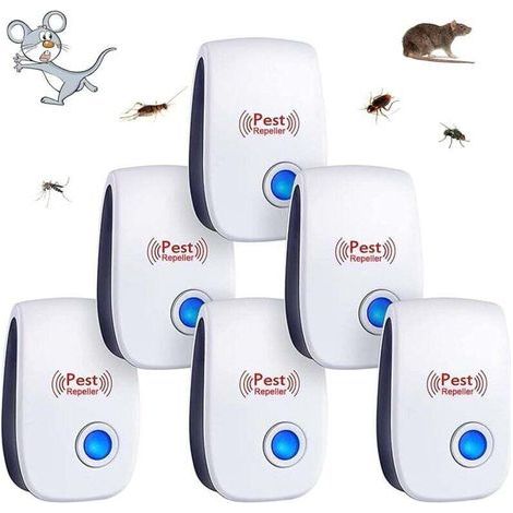 6pcs Répulsif à Ultrason Antiparasitaire, Intérieur, Appareil Anti Moustique/Souris/Cafards/Rongeurs/Fourmis/Araignées/Insectes (1/5)