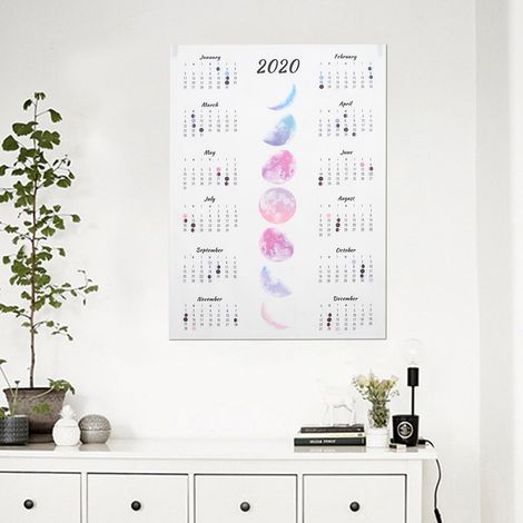 Calendrier mural en tissu style simple 2020 (50 x 70 cm), décoration de fond pour la maison, motif lune colorée (1/5)