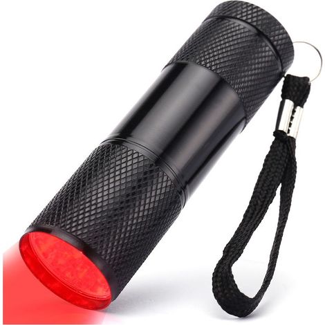 Mini lampe torche de poche rouge à 9 LED, 670 nm, puissante lumière rouge pour la chasse. (1/5)