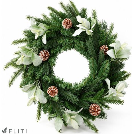 FLITI 50 cm künstliche grüne PE-Weihnachtsgirlande mit Tannenzapfen und weißen Blättern (1/5)