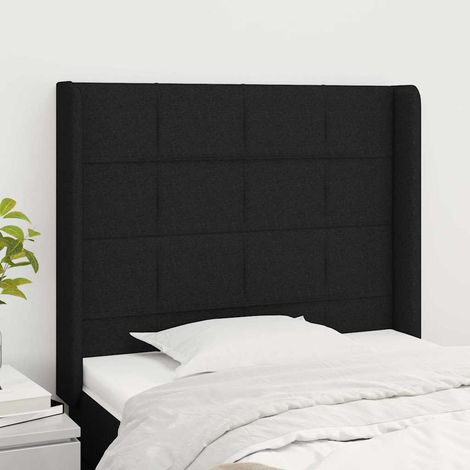 Tête de lit avec oreilles en tissu noir, hauteur réglable, 103 x 16 x 118/128 cm, 13.45kg - PANGIVO (1/5)