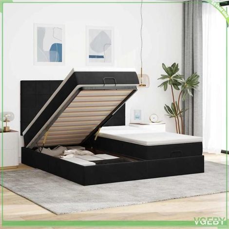 Cadre de lit ottoman avec matelas - 3314617 - velours noir - 160x200 cm - rangement sous lit hydraulique (1/5)