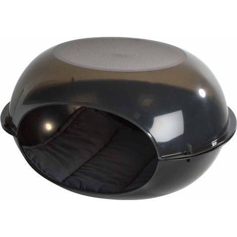 Niche pour Chien & Coussin "Dôme" 57cm Noir Fumé (1/2)