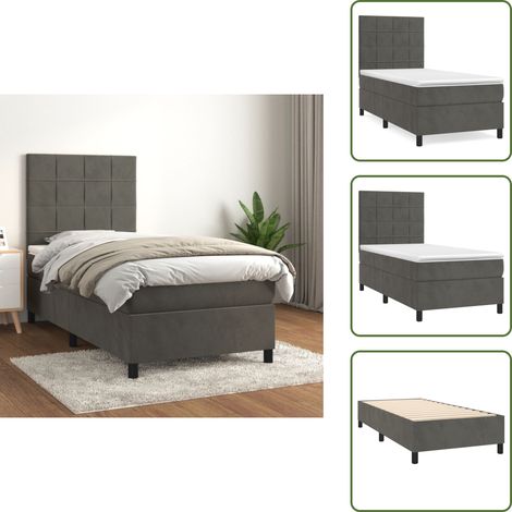 Boxspringbett mit Matratze Dunkelgrau 90x200 cm Samt - Boxspringbett - Samtbett - Doppelbett - Bett Mit Kopfteil - Schlafraum (1/5)