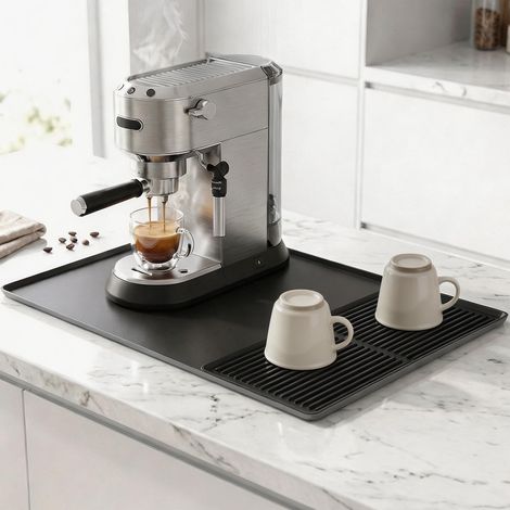 Tapis de Séchage 2-en-1 pour Machine à Café en Silicone, 60 x 40 cm, Anti-Dérapant Résistant à la Chaleur Facile à Nettoyer en Silicone pour Machine à Café/Cuisine Tapis Séchant, Noir (1/5)
