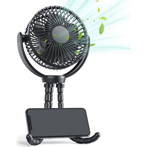 Mini ventilateur USB noir avec trépied 3 vitesses, 5000mAh, rotation 360° pour une utilisation pratique au bureau (1/5)
