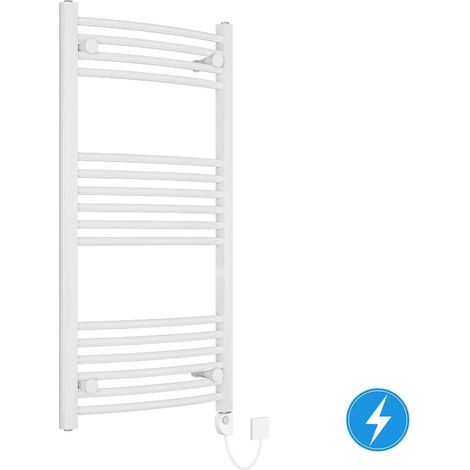 Bathroom Electric Heated Towel Rail Curved 1000 x 500 mm Thermostatic 200W White (1/5)
